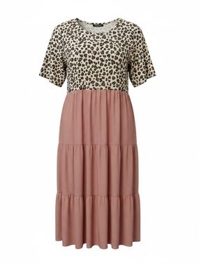 HEIMISH USA Mauve Tiered Midi Dress with Leopard Print Bodice